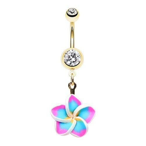 Golden Hawaiian Plumeria Flower Belly Button Ring Navel Ring Impulse Piercings