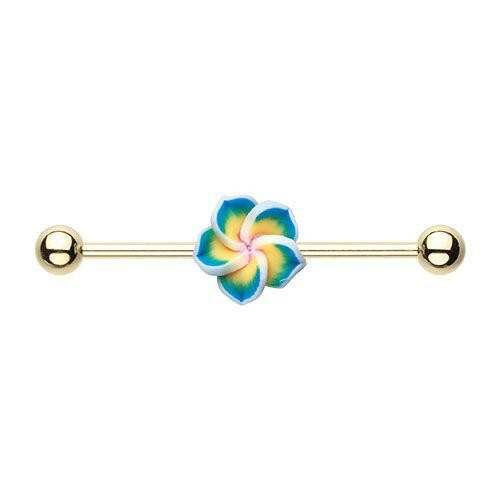 Golden Hawaiian Plumeria Industrial Barbell Industrial Barbell Impulse Piercings