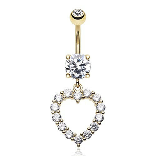 Golden Heart Affection Cubic Zirconia Belly Button Ring Navel Ring Impulse Piercings