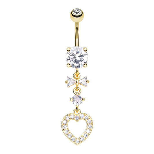 Golden Heart Bow CZ Drop Cubic Zirconia Belly Button Navel Ring Belly Button Ring Impulse Piercings