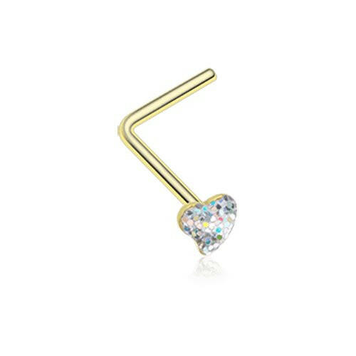 Golden Heart Glitter Sparkle L-Shaped Nose Ring Nose Ring Impulse Piercings