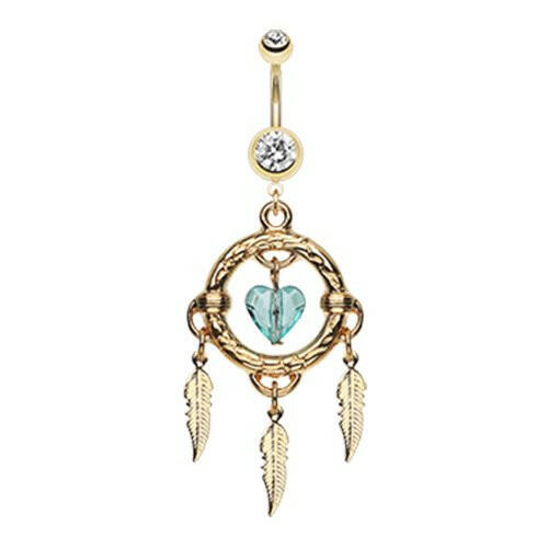 Golden Heart Hoop Dream Catcher Belly Button Ring Navel Ring Impulse Piercings Clear