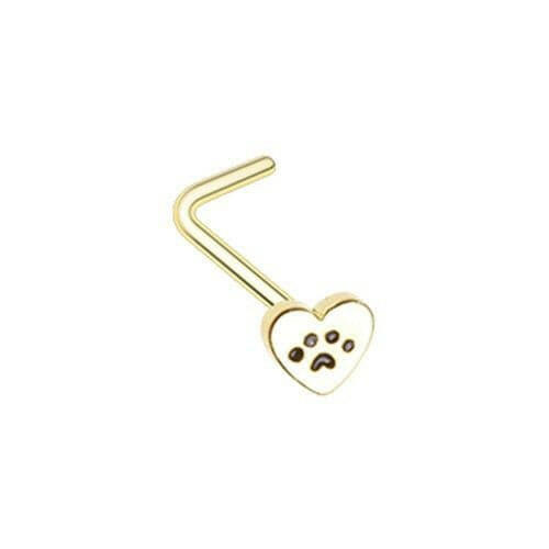 Golden Heart Paw Animal Lover L-Shape Nose Ring Nose Ring Impulse Piercings Default Title