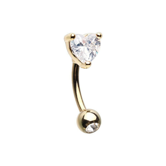 Golden Heart Shape Gem Prong Curved Barbell Eyebrow Ring Curved Barbell Impulse Piercings