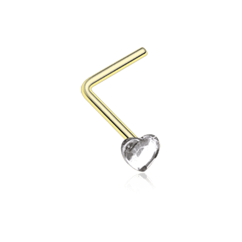 Golden Heart Sparkle L-Shaped Nose Ring Nose Ring Impulse Piercings