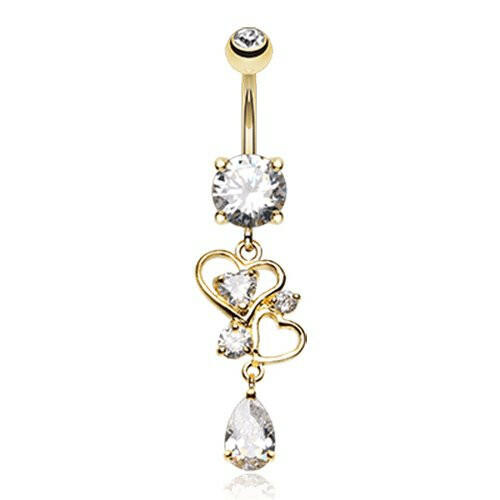 Golden Hearts Delight Cubic Zirconia Belly Button Ring Navel Ring Impulse Piercings