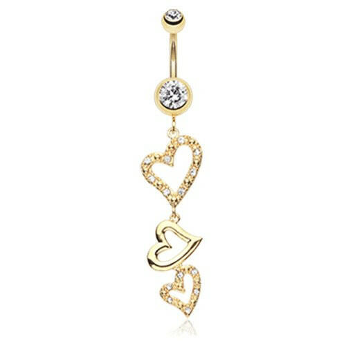 Golden Hearts Sparkle Belly Button Ring Navel Ring Impulse Piercings