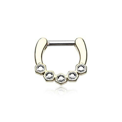 Golden Hexa Gemina Sparkle Septum Clicker Septum Ring Impulse Piercings 16 GA (1.2mm) 1/4" (6mm)