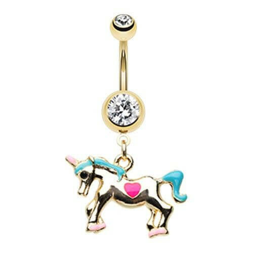 Golden I Believe in Unicorns Belly Button Ring Navel Ring Impulse Piercings