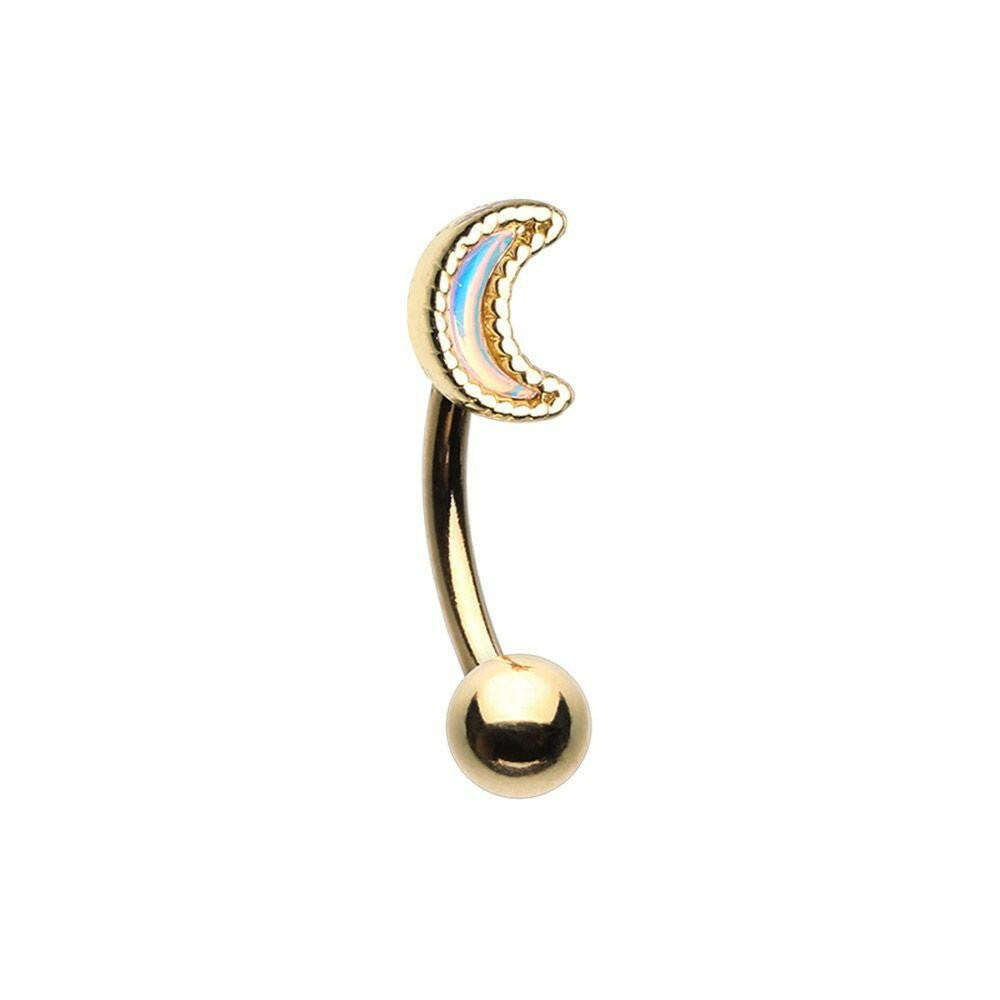 Golden Illuminating Moon Curved Barbell Eyebrow Ring Curved Barbell Impulse Piercings