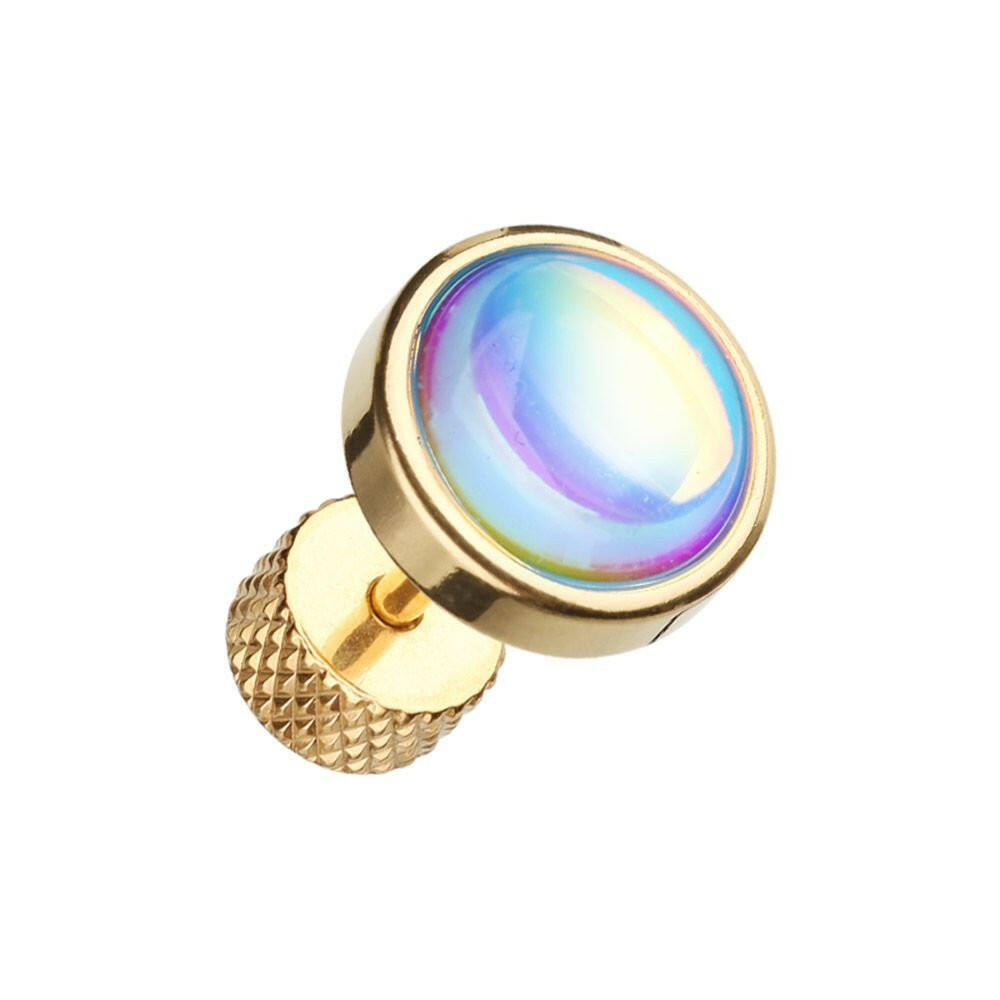 Golden Illuminating Moonstone Steel Fake Plug Fake Plug Impulse Piercings 18 gauge (1mm)