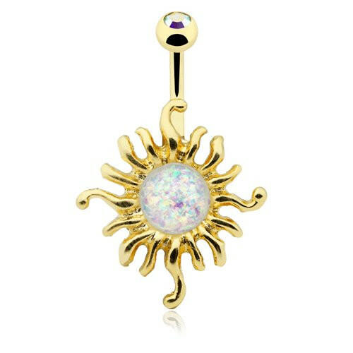 Golden Illuminating Opal Sun Belly Button Ring Navel Ring Impulse Piercings