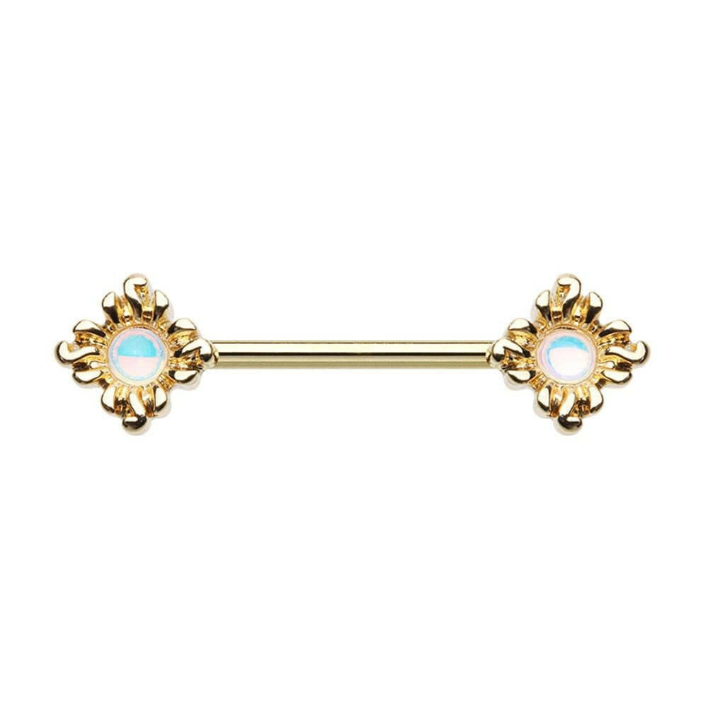 Golden Illuminating Opal Sun Nipple Barbell Nipple Ring Impulse Piercings