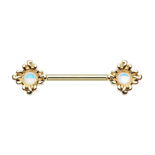 Golden Illuminating Opal Sun Nipple Barbell Nipple Ring Impulse Piercings