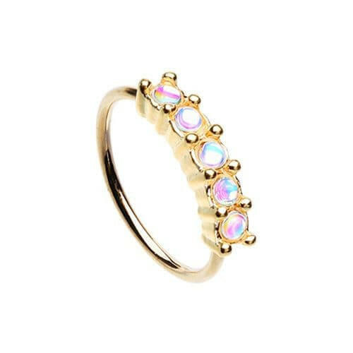 Golden Illuminating Seamless Prong set 5 Gem Bendable Nose Hoop Nose Ring Impulse Piercings 20 gauge (0.8mm) 5/16" (8mm)