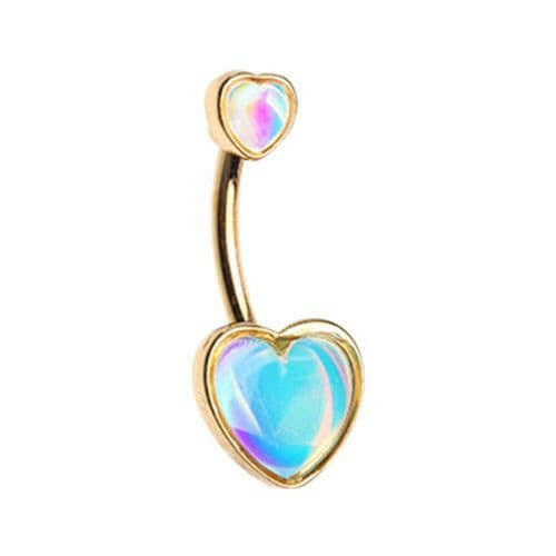 Golden Illuminating Two Heart Belly Button Ring Navel Ring Impulse Piercings