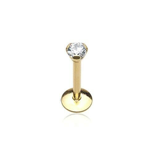 Golden Internally Threaded Prong Set Gem Top Steel Labret Monroe Labret Impulse Piercings 5/16" (8mm) 1/16" (1.5mm)