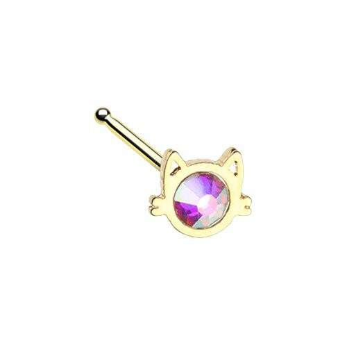 Golden Iridescent Cat Silhouette Face Nose Stud Ring Nose Ring Impulse Piercings Default Title