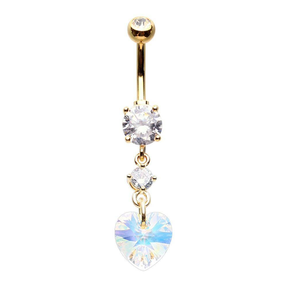 Golden Iridescent Heart Drop Cubic Zirconia Belly Button Ring belly ring Impulse Piercings