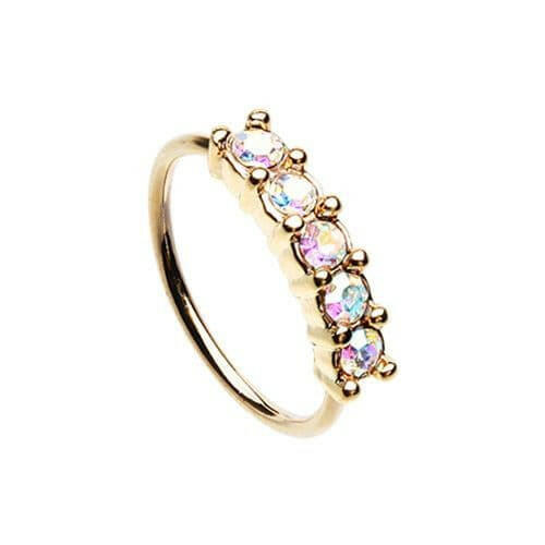 Golden Iridescent Seamless Prong set 5 Gem Bendable Nose Hoop Nose Ring Impulse Piercings 20 gauge (0.8mm) 5/16" (8mm) Aurora Borealis