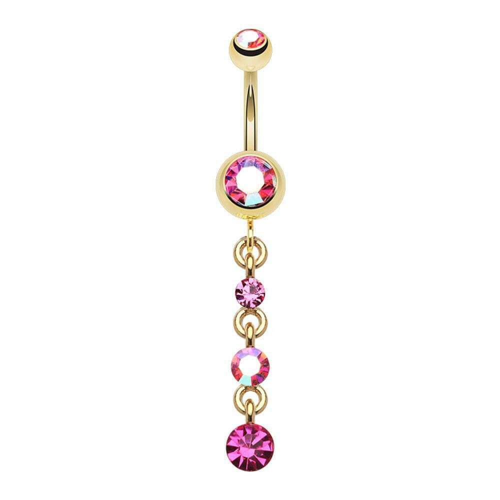 Golden Journey Sparkle Belly Button Ring Navel Ring Impulse Piercings Pink/Aurora Borealis