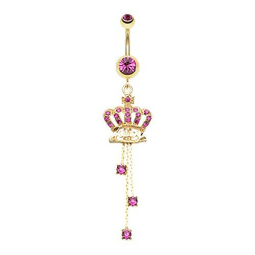 Golden Juicy Crown Sparkle Belly Button Ring Navel Ring Impulse Piercings Fuchsia