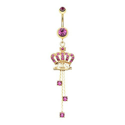 Golden Juicy Crown Sparkle Belly Button Ring Navel Ring Impulse Piercings Fuchsia