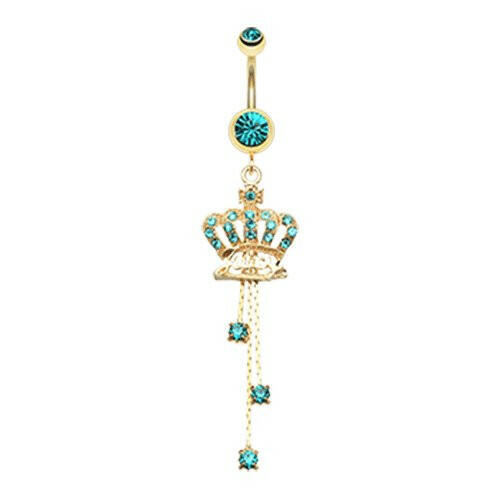 Golden Juicy Crown Sparkle Belly Button Ring Navel Ring Impulse Piercings Teal