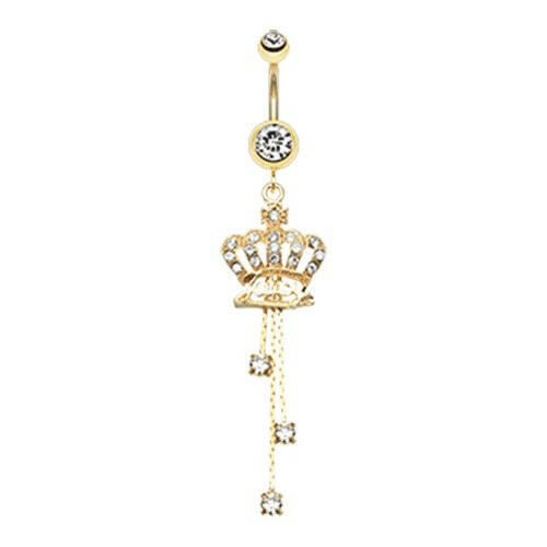 Golden Juicy Crown Sparkle Belly Button Ring Navel Ring Impulse Piercings Clear