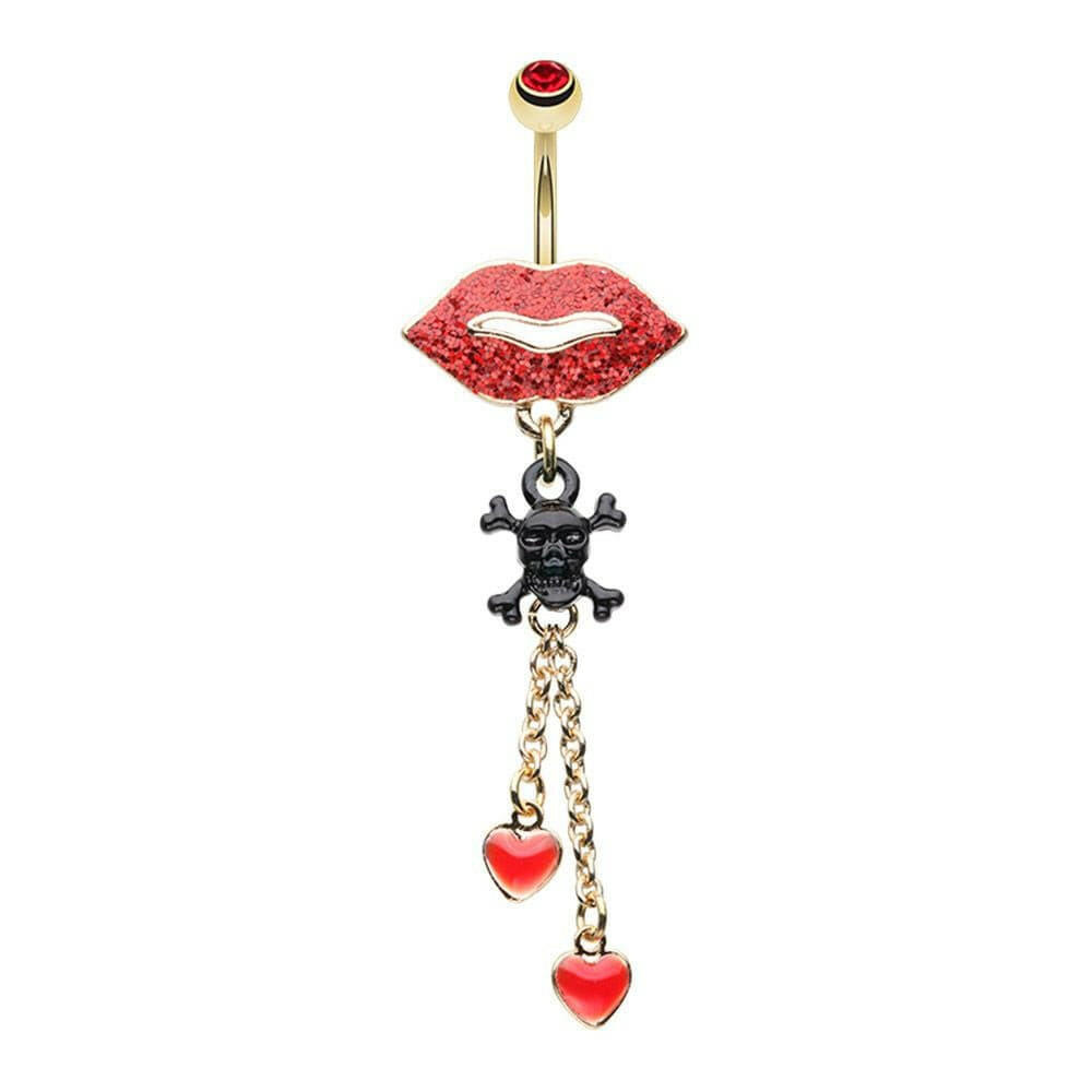 Golden Kiss of Death Dangling Belly Button Ring Navel Ring Impulse Piercings