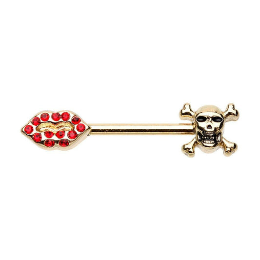 Golden Kiss of Death Nipple Barbell Ring Nipple Ring Impulse Piercings