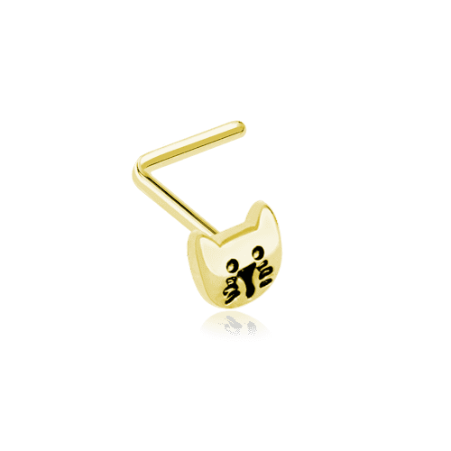 Golden Kitty Cat Face L-Shape Nose Ring Nose Ring Impulse Piercings