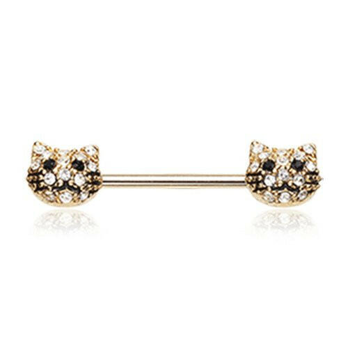 Golden Kitty Cat Multi-Gem Nipple Barbell Ring Nipple Ring Impulse Piercings