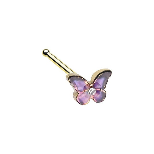 Golden Lavender Butterfly Nose Stud Ring Nose Ring Impulse Piercings