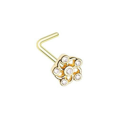 Golden Lavish Flower CZ L-Shape Nose Ring Nose Ring Impulse Piercings Default Title