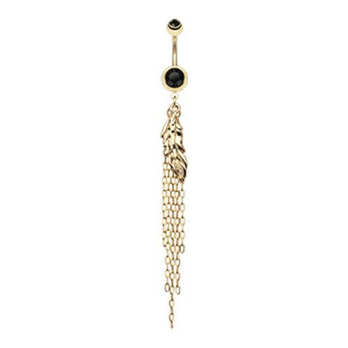 Golden Leaf Tassel Belly Button Ring Navel Ring Impulse Piercings Black