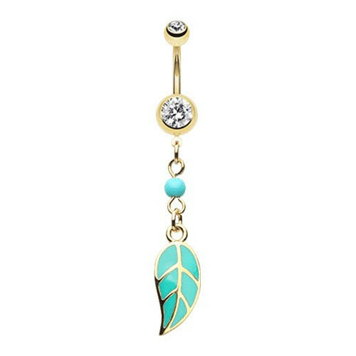 Golden Leaf Your Worries Behind Belly Button Ring Navel Ring Impulse Piercings