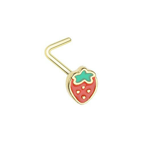 Golden Leafy Strawberry L-Shape Nose Ring Nose Ring Impulse Piercings