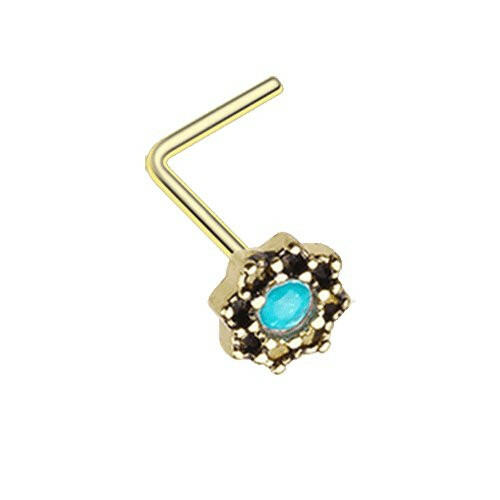 Golden Lotus Opal Sparkle Filigree Icon L-Shaped Nose Ring Nose Ring Impulse Piercings