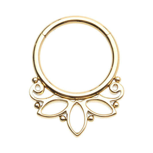 Golden Lotus Outline Steel Seamless Hinged Clicker Ring Impulse Piercings 16 GA (1.2mm) / 8mm