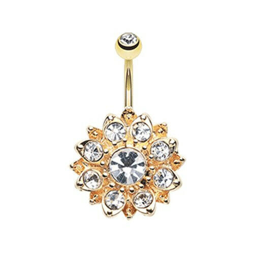 Golden Lotus Sparkle Flower Belly Button Ring Navel Ring Impulse Piercings