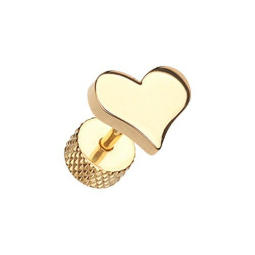 Golden Lovely Heart Steel Fake Plug Fake Plug Impulse Piercings 16 gauge (1.2mm)