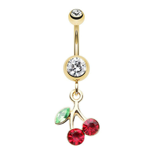 Golden Lucky Cherry Belly Button Ring Navel Ring Impulse Piercings