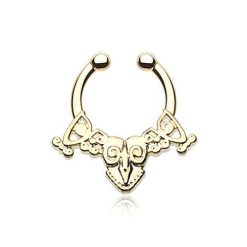 Golden Luria Tribal Filigree Fake Septum Clip-On Ring Fake Septum Ring Impulse Piercings