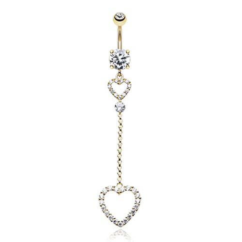 Golden Luscious Double Hearts Cubic Zirconia Belly Button Ring Navel Ring Impulse Piercings