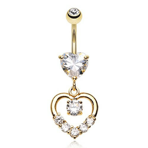 Golden Lusterous Double Heart Cubic Zirconia Belly Button Ring Navel Ring Impulse Piercings