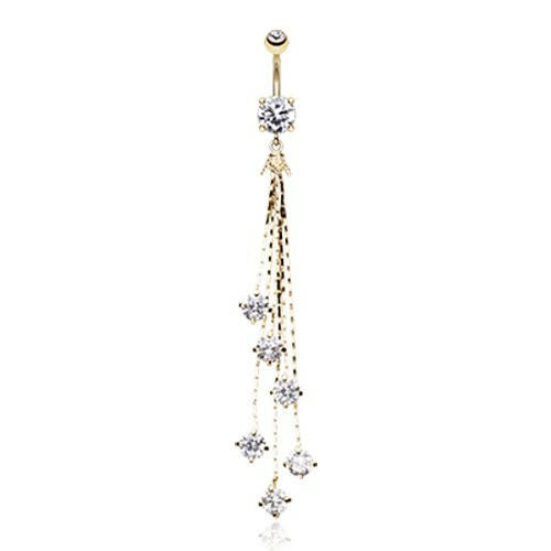 Golden Lustre Drop Sparkle Cubic Zirconia Belly Button Ring Navel Ring Impulse Piercings