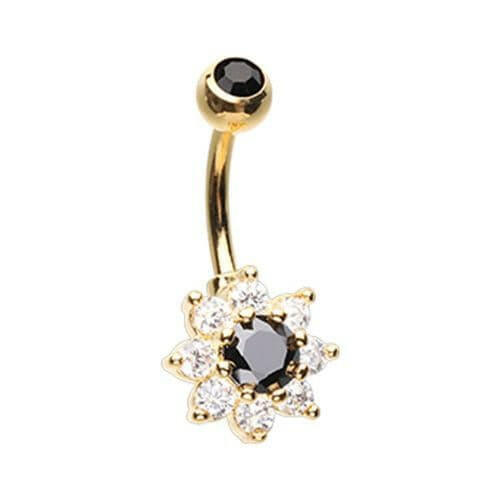 Golden Luxuriant Spring Flower Cubic Zirconia Belly Button Ring Navel Ring Impulse Piercings Black/Clear