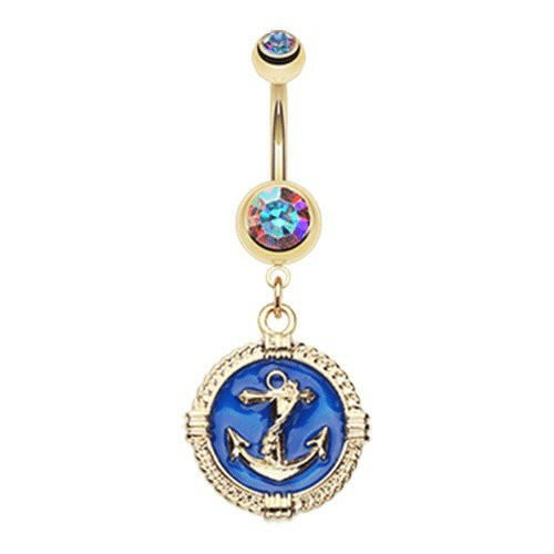 Golden Marine Anchor Rivet Belly Button Ring Navel Ring Impulse Piercings