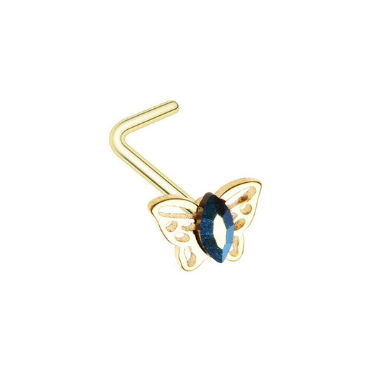 Golden Marquis Butterfly L-Shaped Nose Ring Nose Ring Impulse Piercings